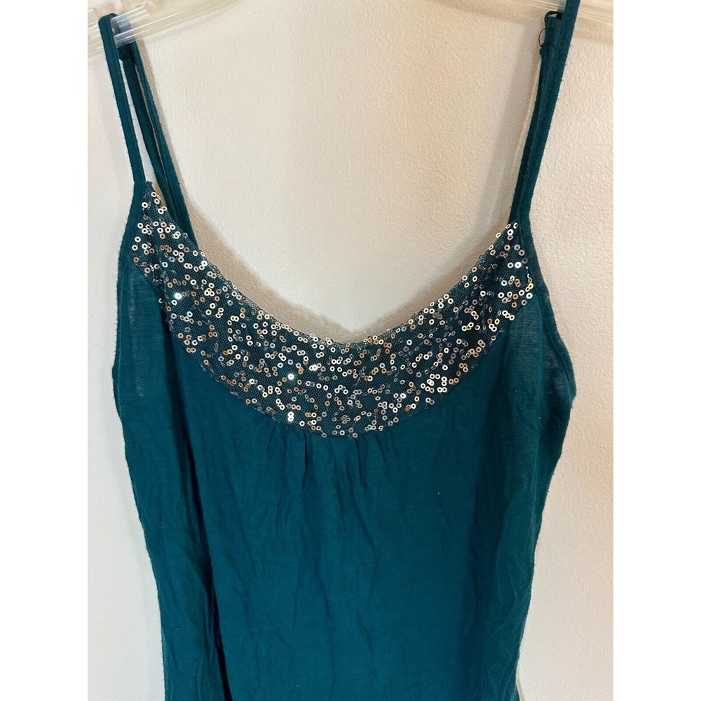 Studio Y Women's Y2K Tank Top Camisole Sequined Collar Size XS Turquoise Blue